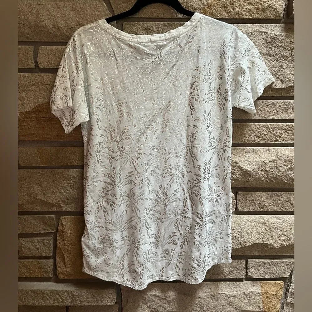 Jcrew white silver metallic palm tree print t shirt cotton modal white xs